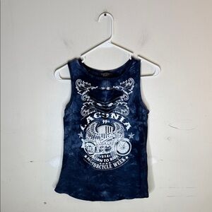 Ego USA Designs Blue and White Tie Dye Laconia Bike Week Top Small